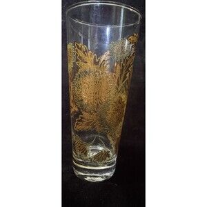 Vintage Mid-Century Gold Leaf Pattern Drinking Glass, Elegant Barware